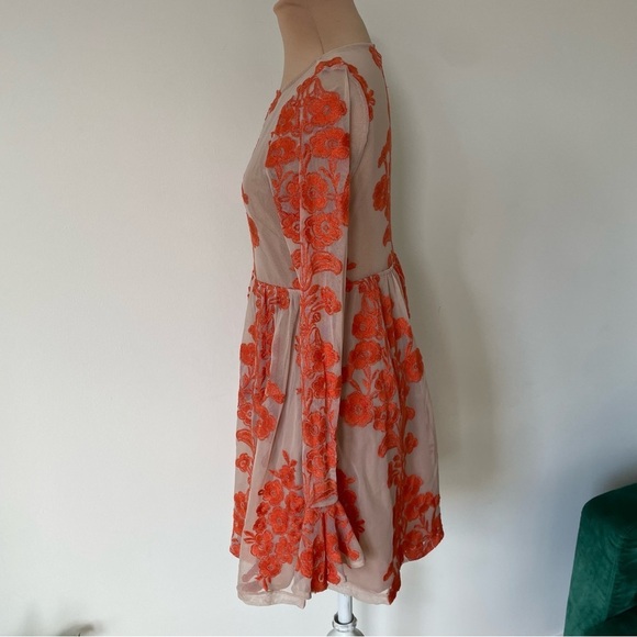 For Love & Lemons x Free People Temecula Long Sleeve Orange Floral Mini Dress XS - Picture 4 of 11